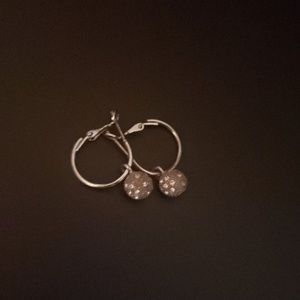 Silver diamond ball hoop earrings